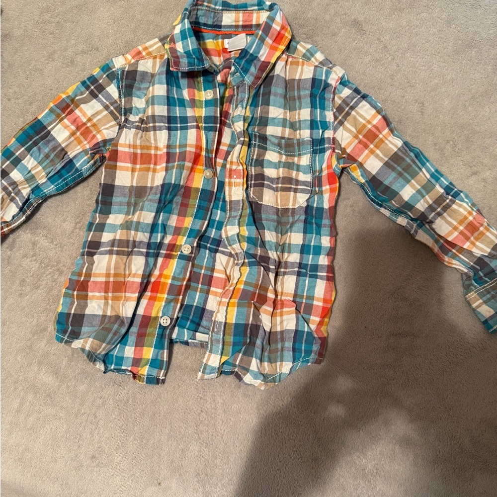Carter's Red and Orange Button Down Shirt Casual Plaid